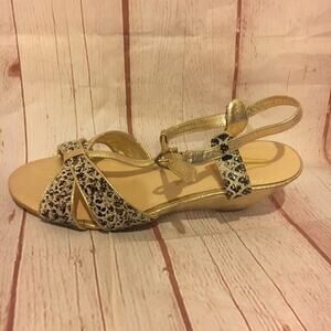 Elliot Lucca gold animal print t-strap wedge SIze 9